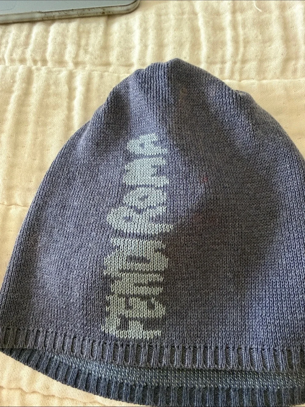 Fendi Kids Navy Blue Knit Beanie with Light Gray Logo One Size fits up to 5T